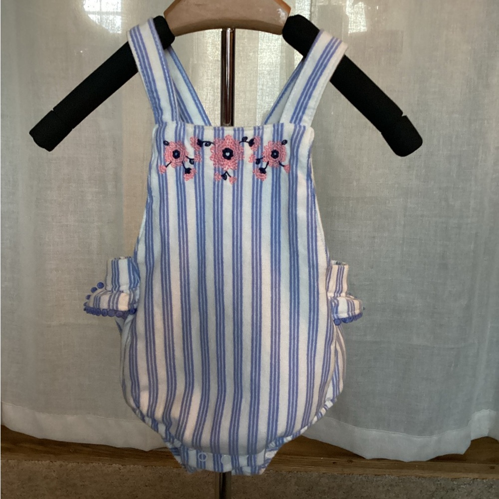 Striped Baby Romper with Floral Embroidery